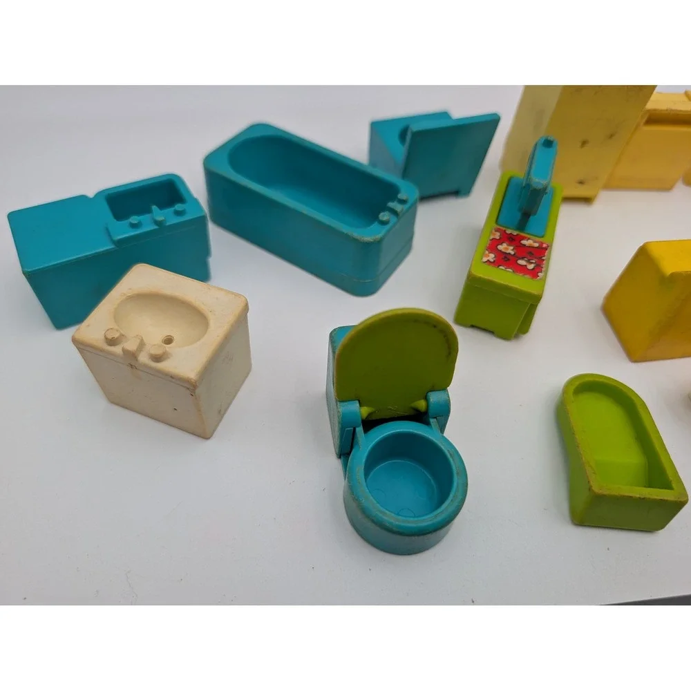 Fisher Price Little People Furniture Vintage Dollhouse Kitchen Bathroom Sewing
